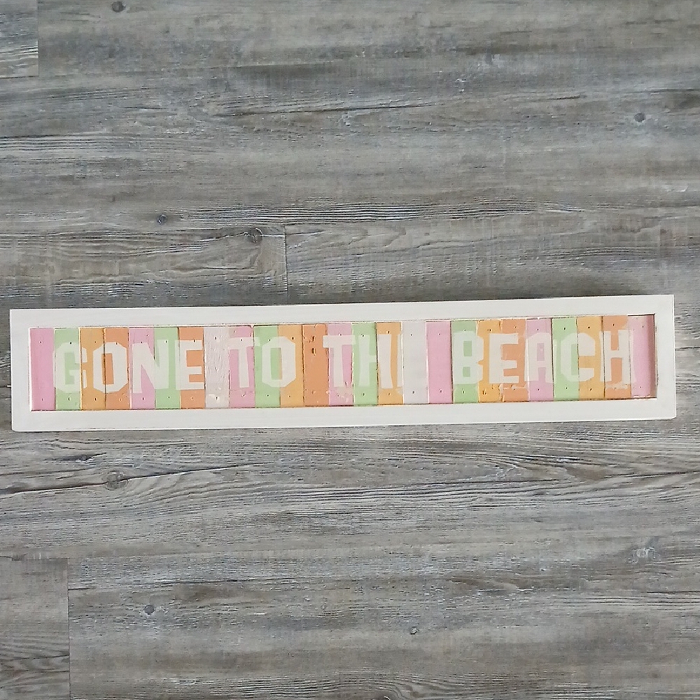 Colorful Pastel 'Gone to the Beach' Solid Wood Wall Sign Hanging Decor